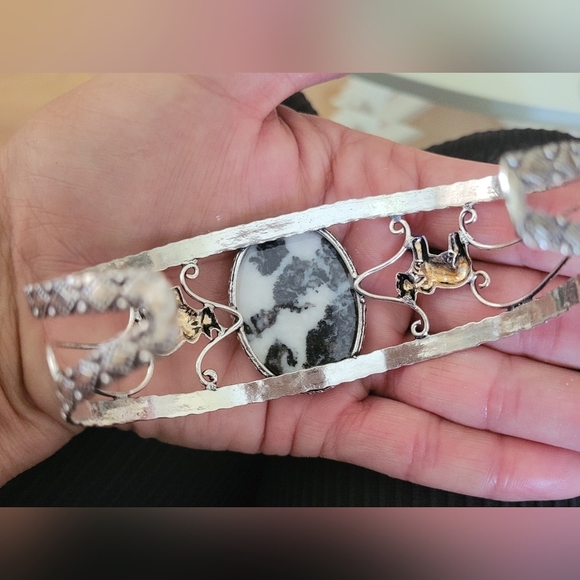 🖤 White Buffalo Turquoise Gemstone Boho Cuff Sterling Silver Bracelet - Picture 5 of 5